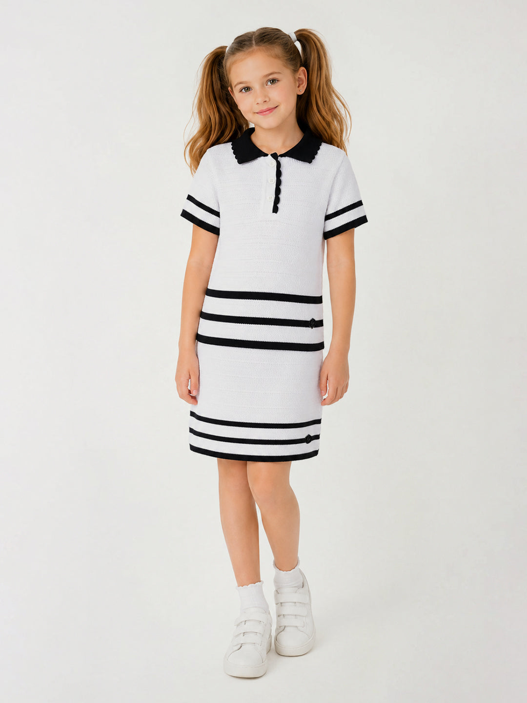 Elle White Cotton Knitted Girls Skirt