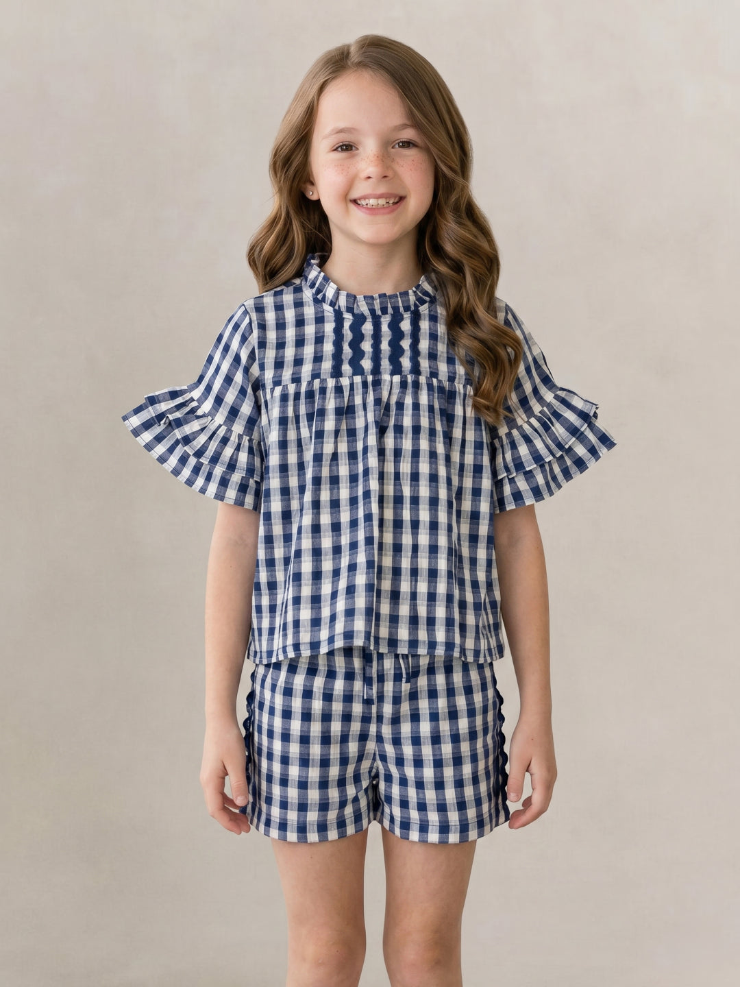 Elle Girls Blue Checked Top