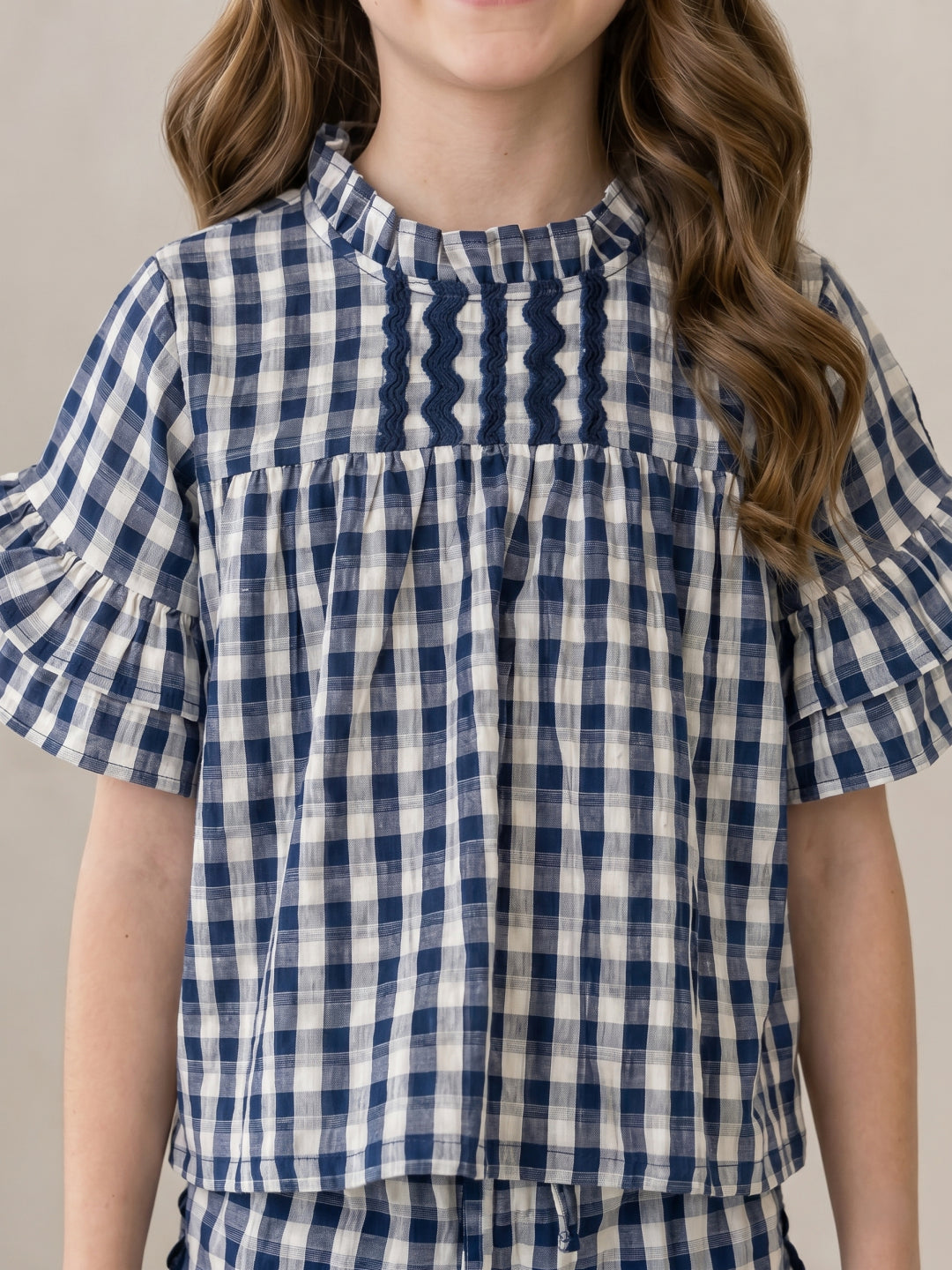 Elle Girls Blue Checked Top