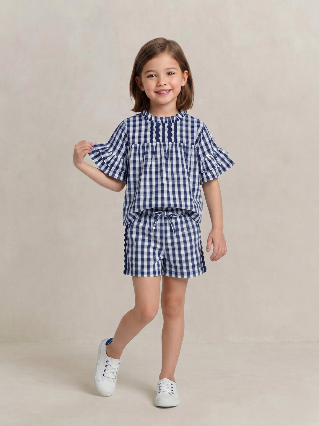Elle Girls Blue Checked Flared Fit Top