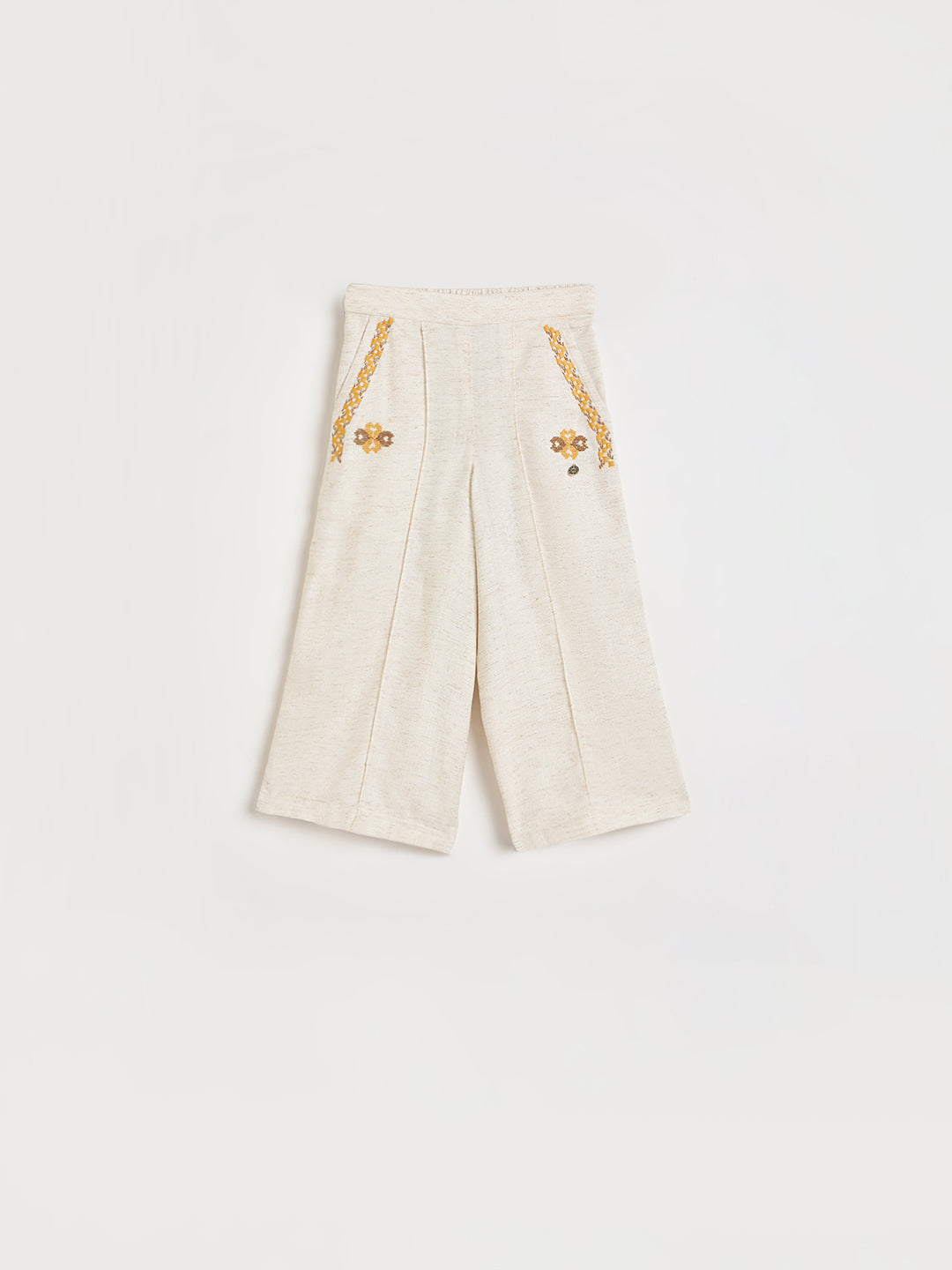 ELLE Girls Beige Embroidered Culottes Trouser
