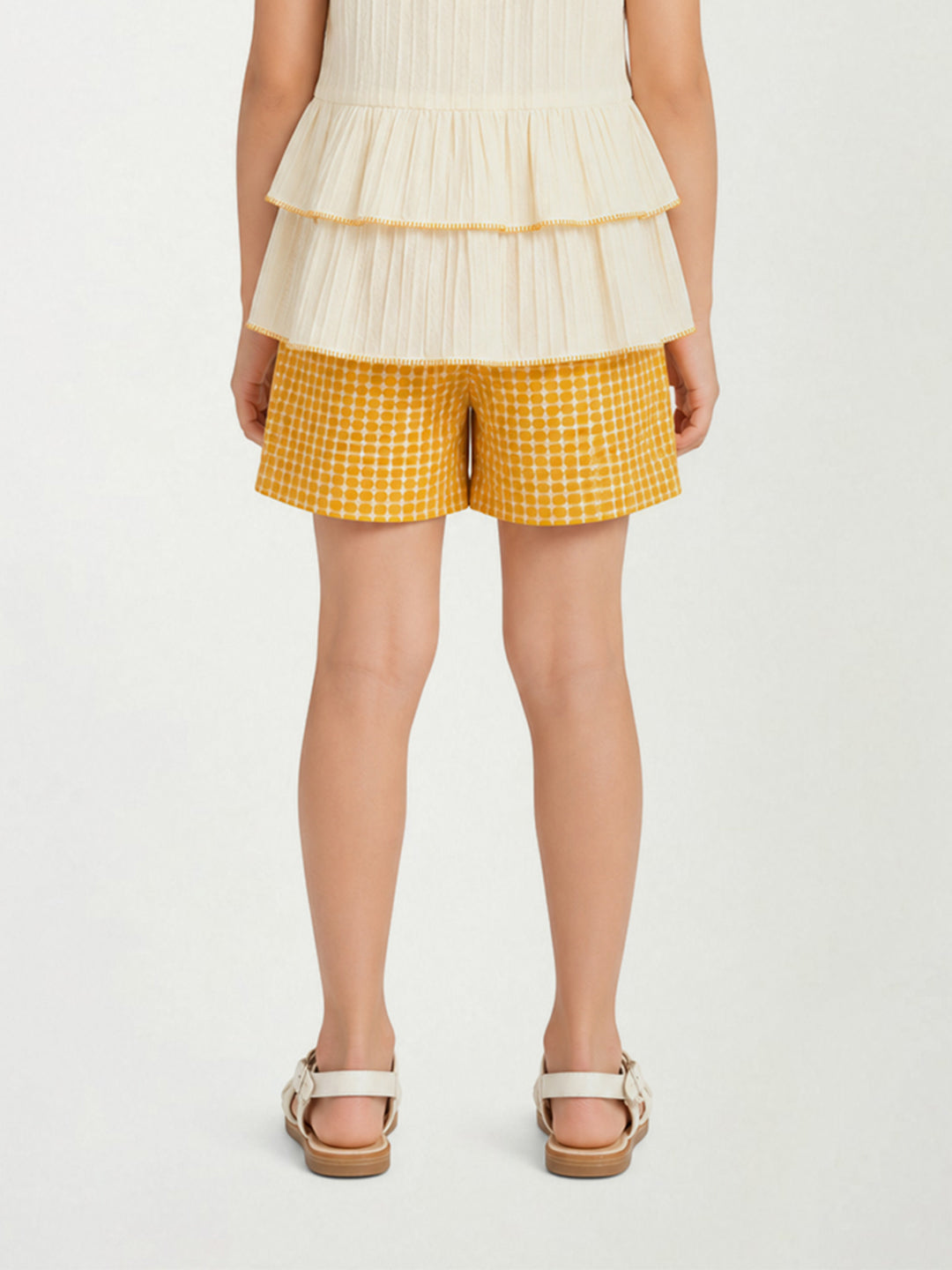 Elle Yellow Cotton Checks Girls Shorts