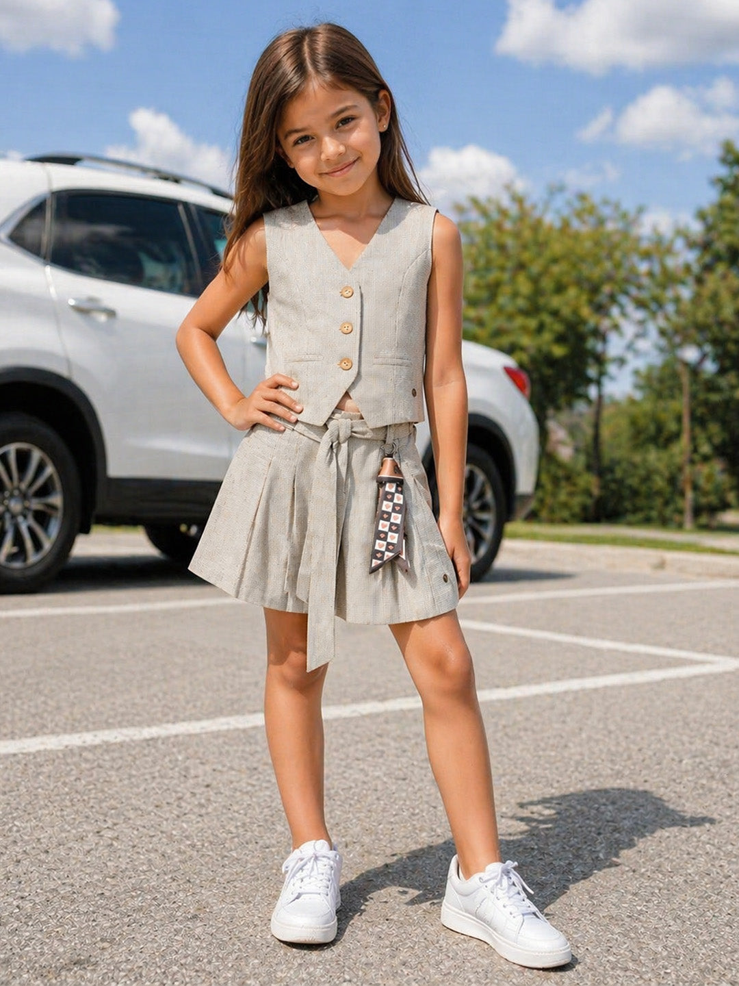 ELLE Girls Beige Printed Skirt