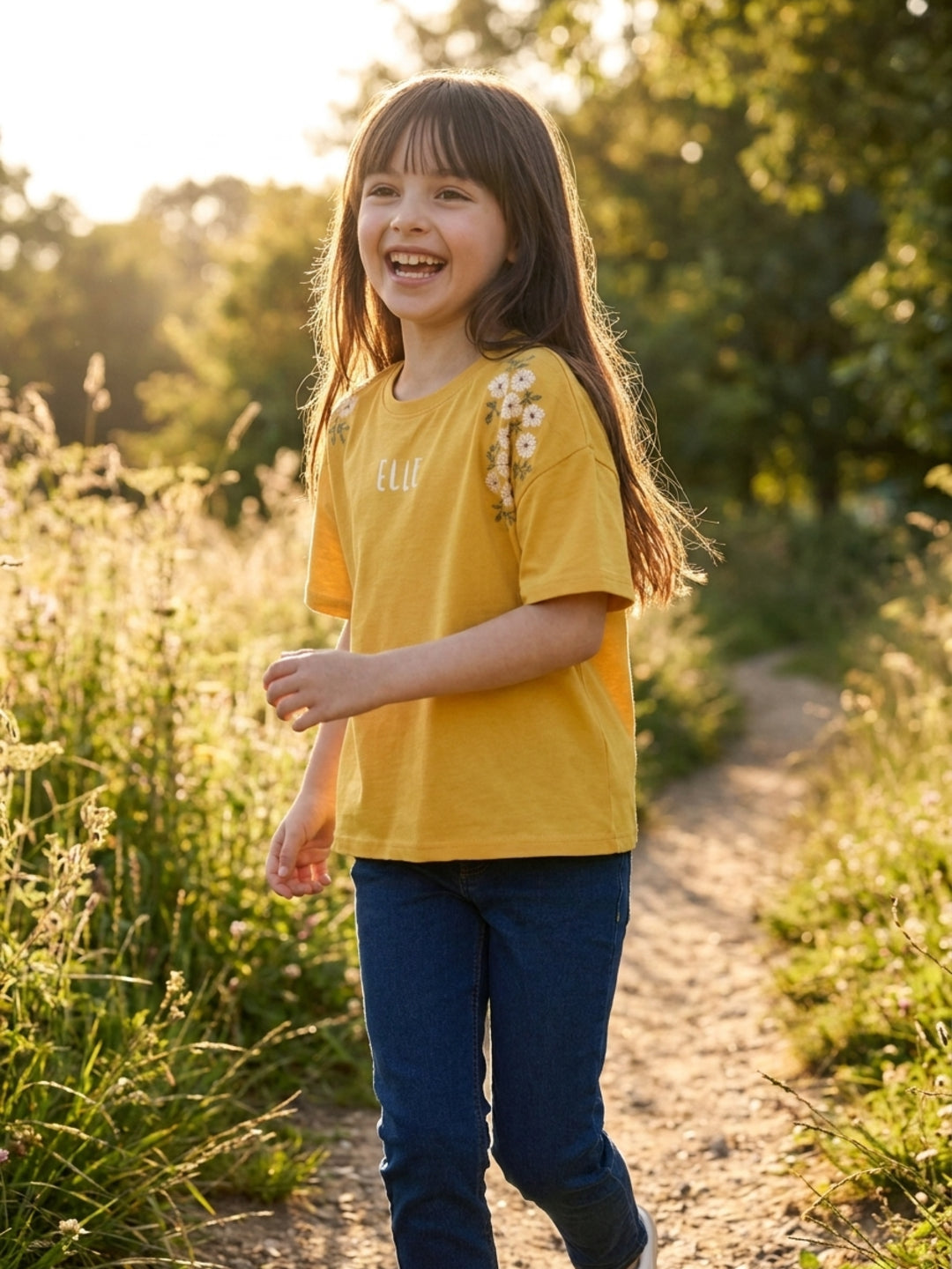 Elle Girls Yellow Printed Pure Cotton T-Shirt