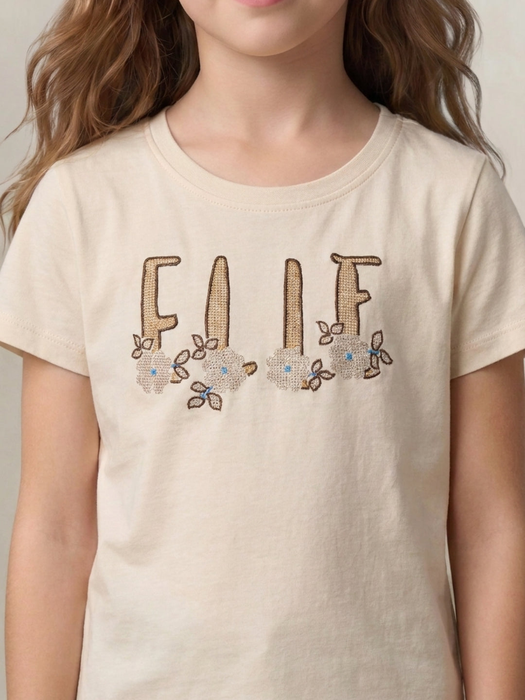 Elle Girls Cream Solid Pure Cotton T-Shirt