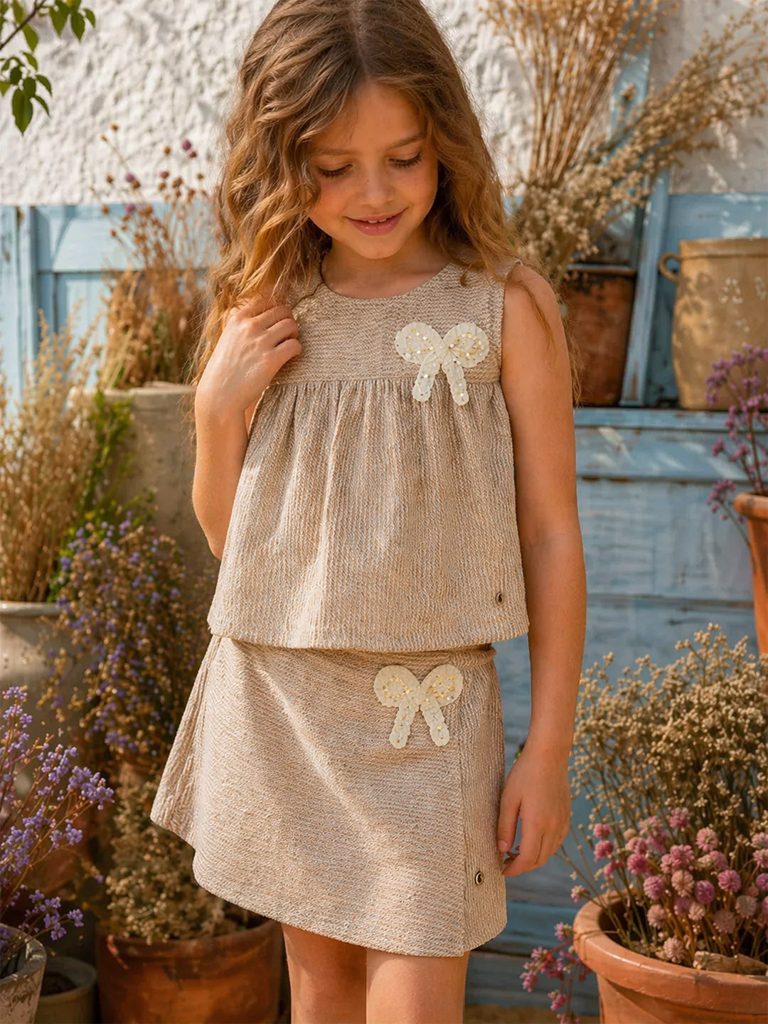 Elle Girls Beige Striped Flared Fit Top