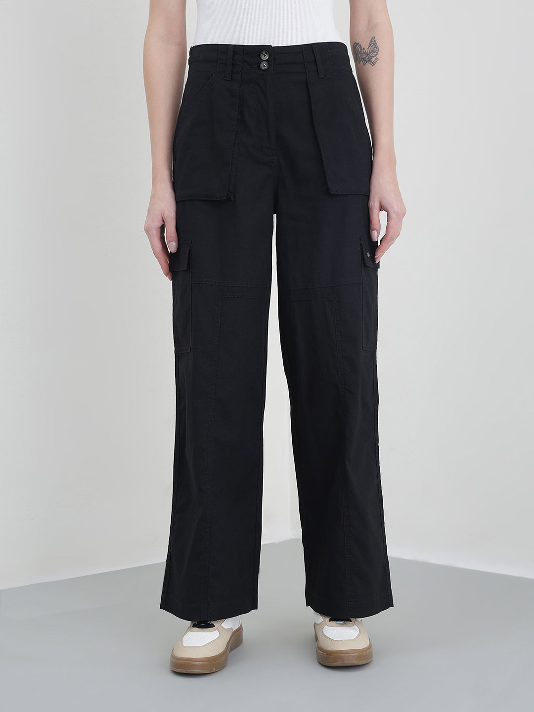 ELLE Women Black Solid Cargo