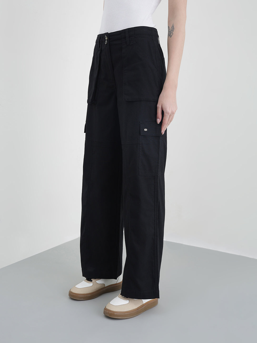 ELLE Women Black Solid Cargo