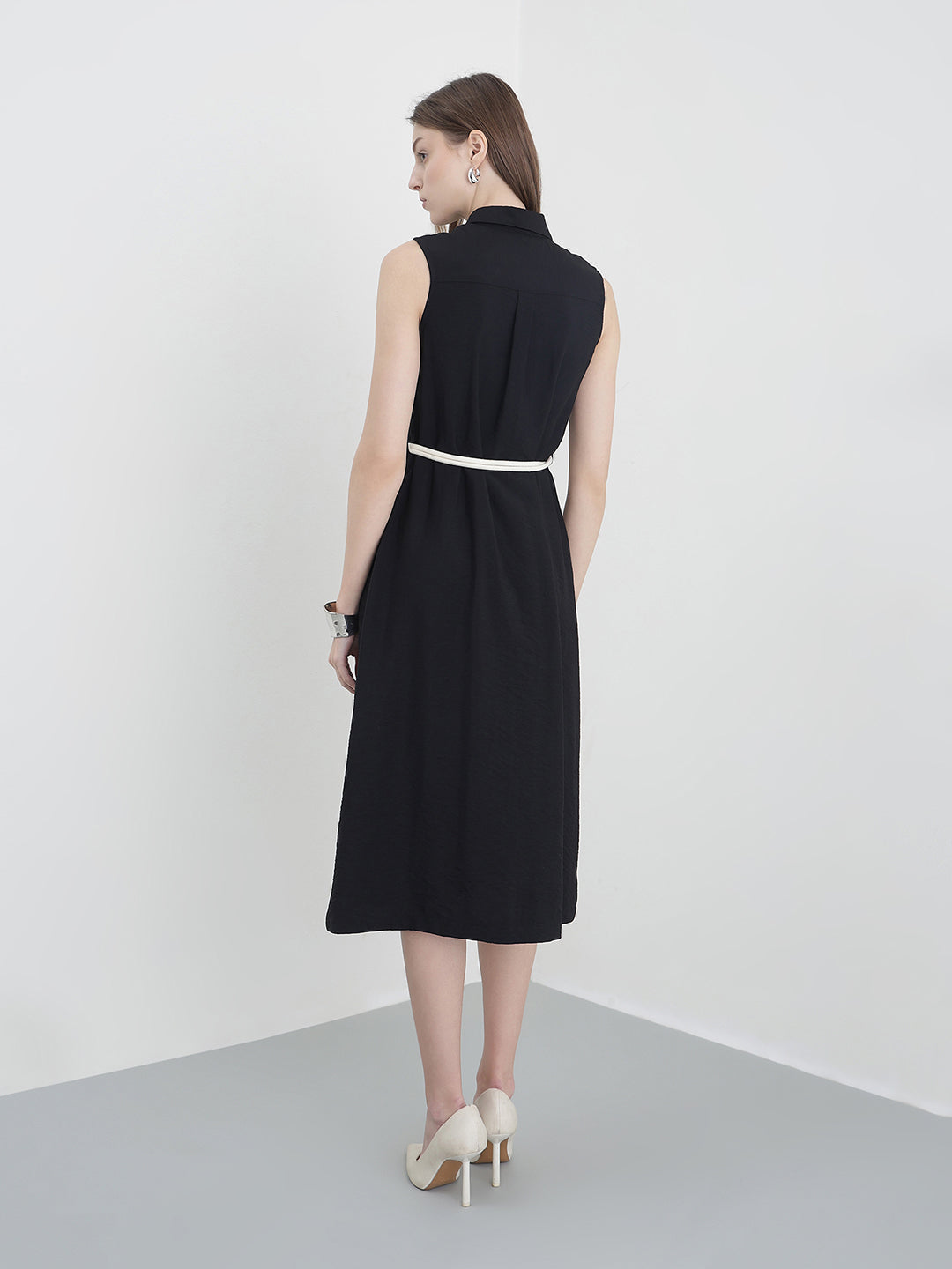 Elle Women Black Solid Relaxed Fit Pure Cotton Dress
