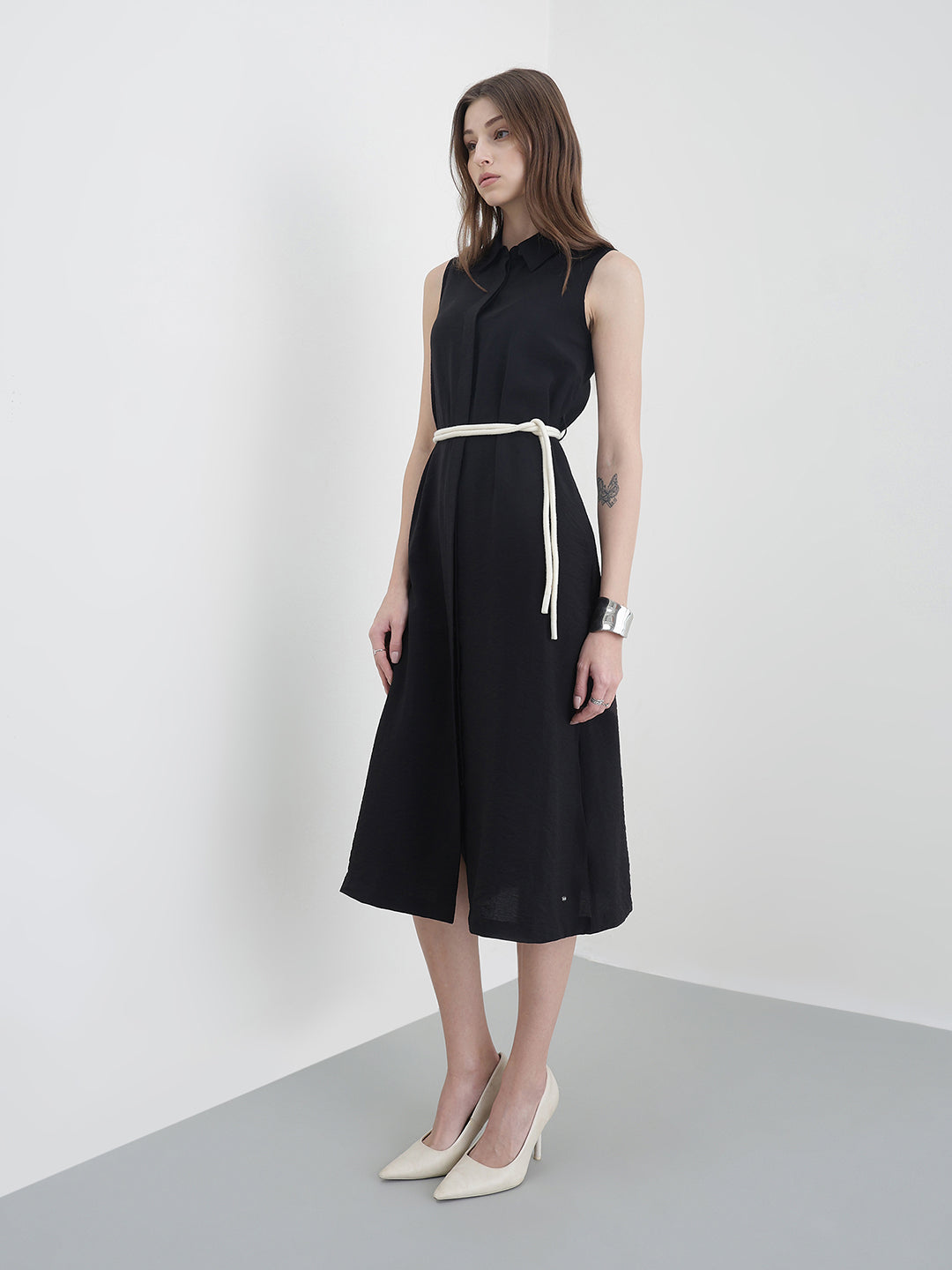 Elle Women Black Solid Relaxed Fit Pure Cotton Dress