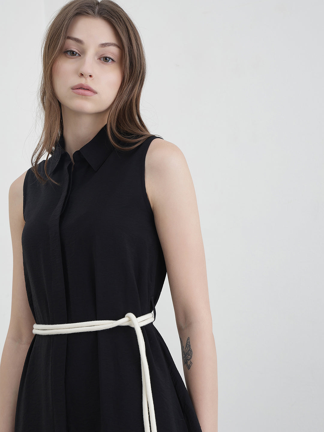Elle Women Black Solid Relaxed Fit Pure Cotton Dress