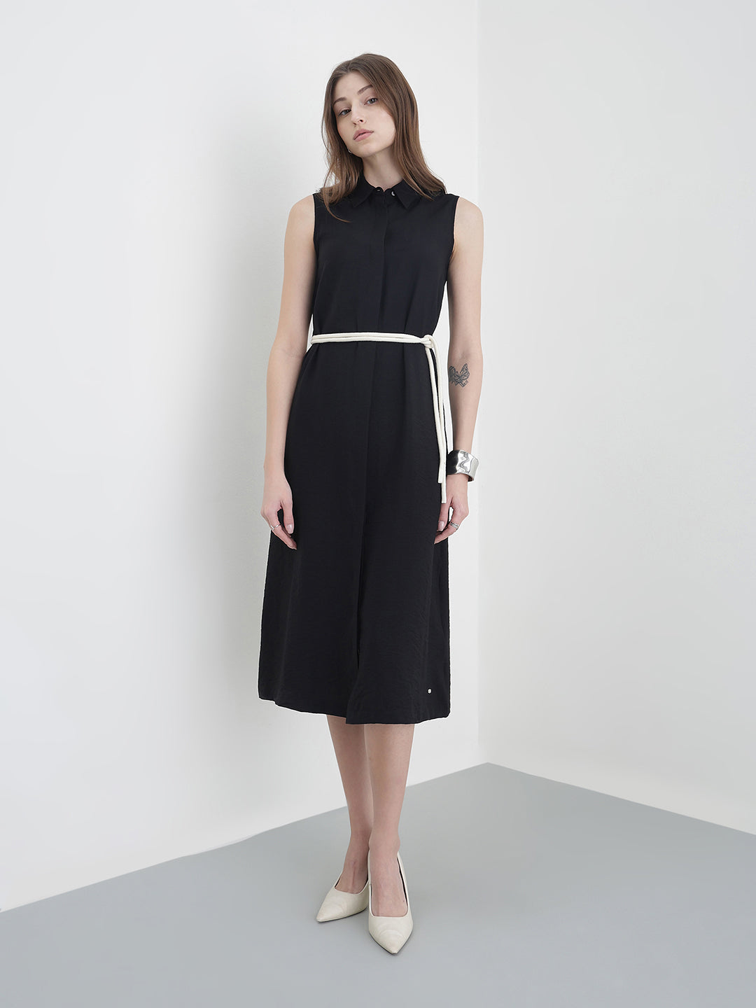Elle Women Black Solid Relaxed Fit Pure Cotton Dress