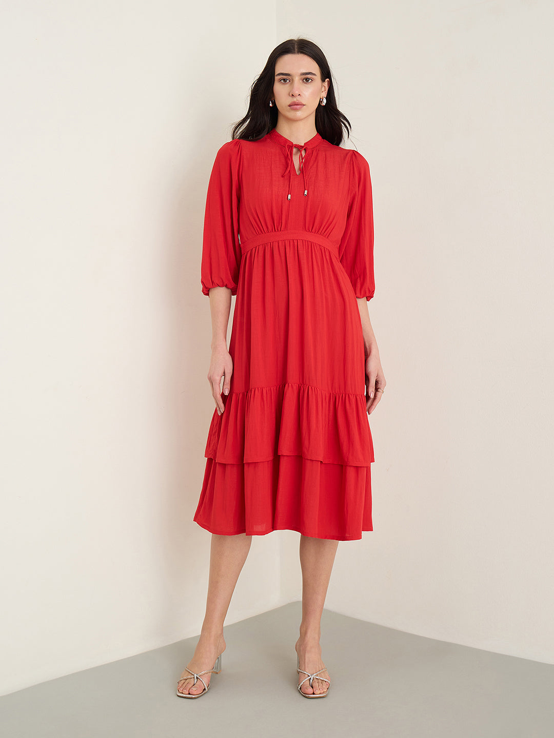 ELLE Women Red Band Collar Dress