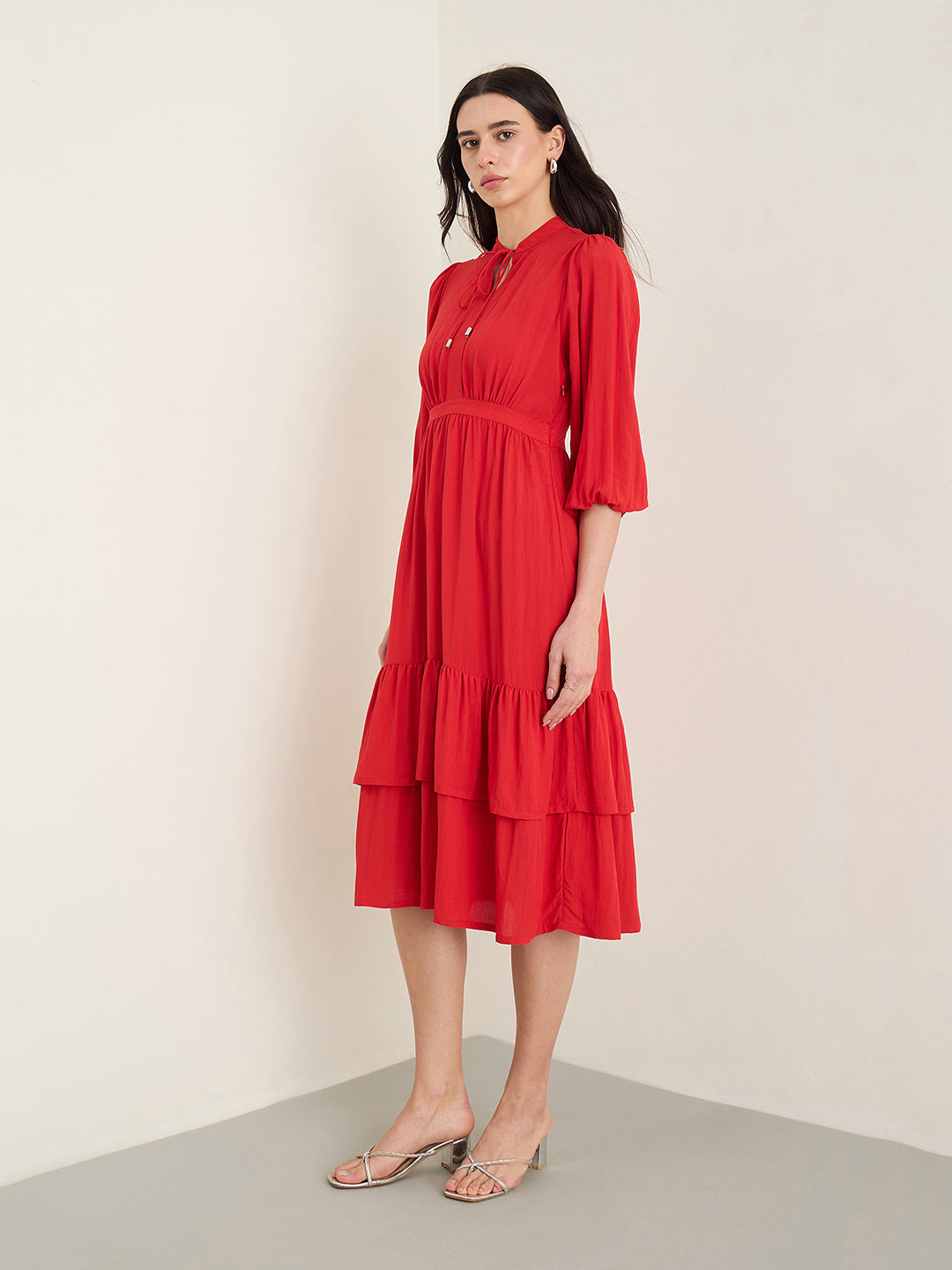ELLE Women Red Band Collar Dress