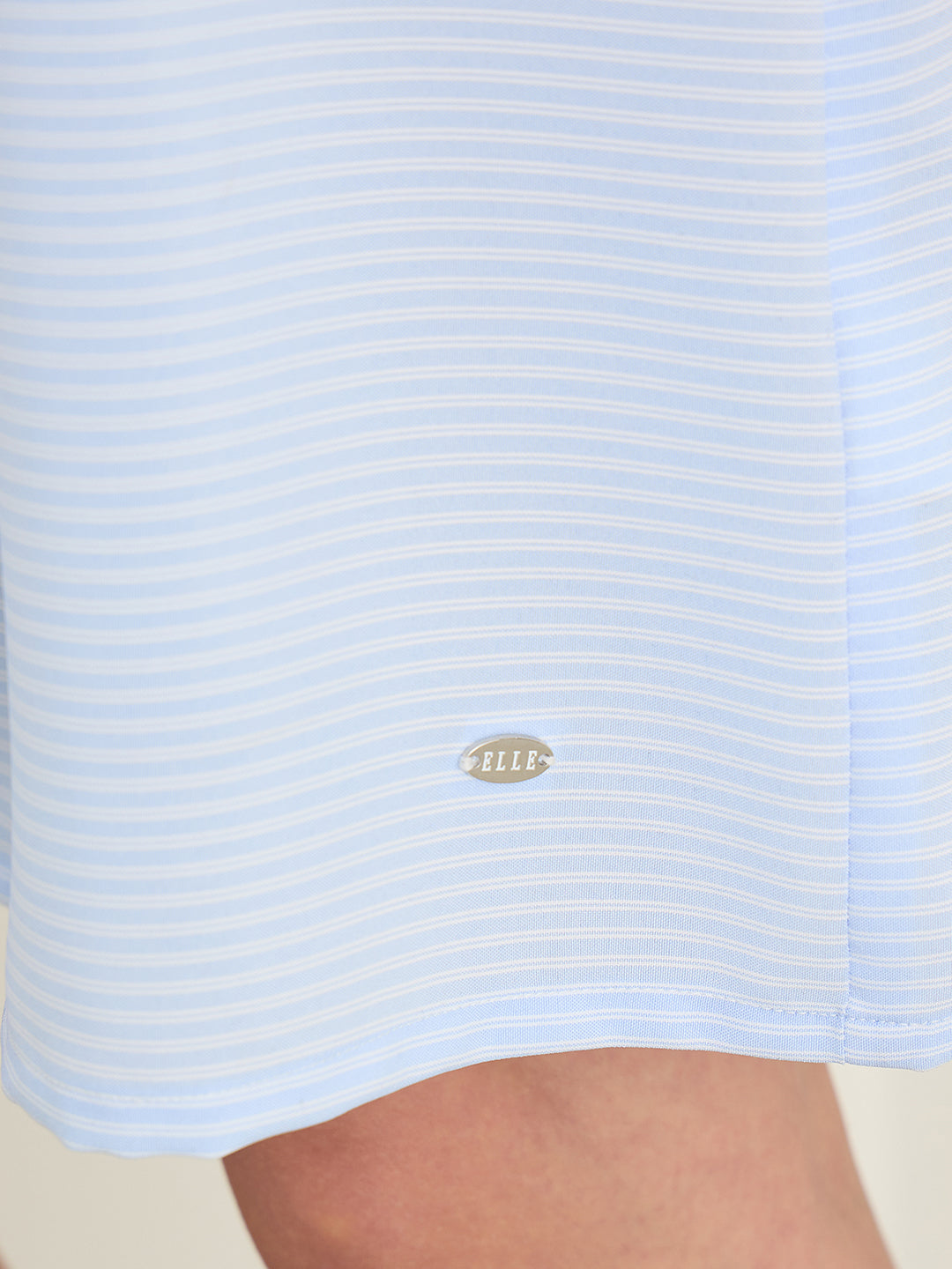 ELLE Women Blue Striped Mandarin Collar Dress