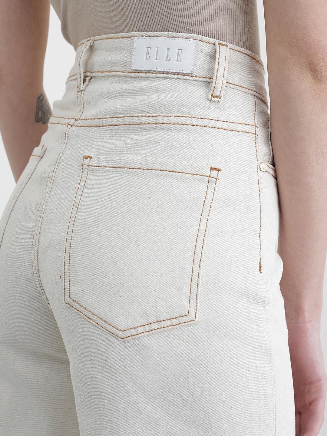 ELLE Women White Solid Flared Fit Jeans