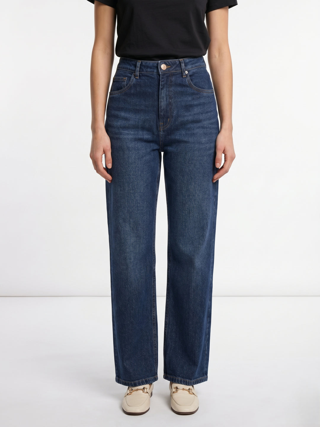 Elle Women Blue Straight Fit High Rise Cotton Jeans