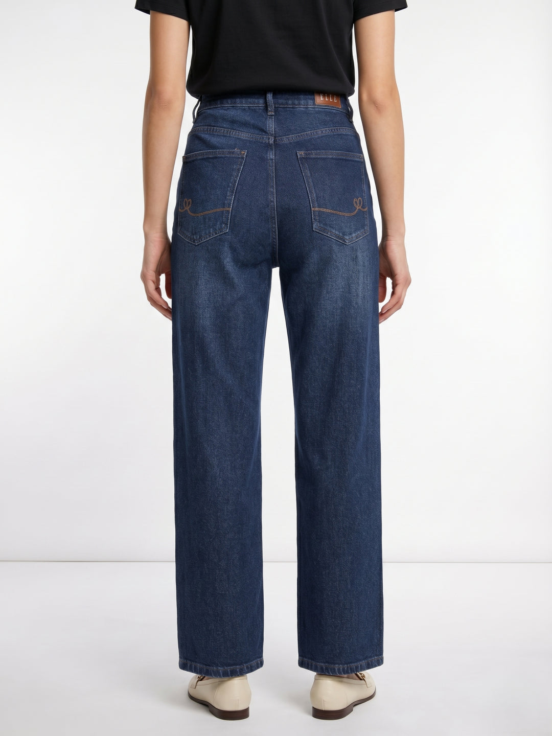 Elle Women Blue Straight Fit High Rise Cotton Jeans