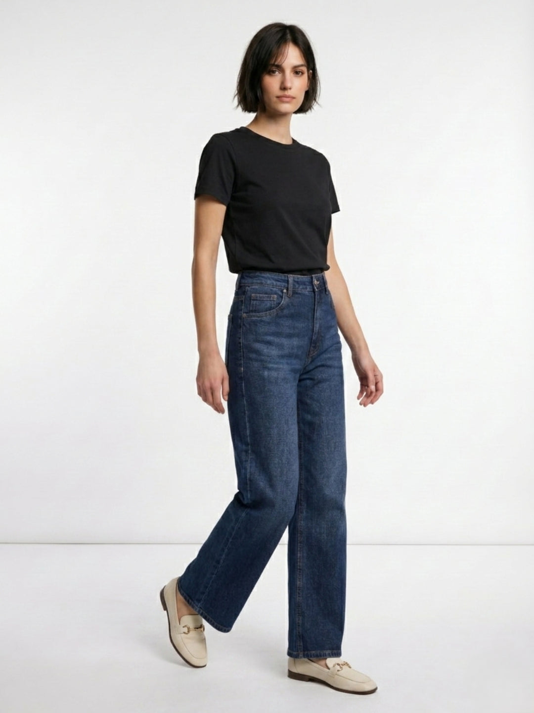 Elle Women Blue Straight Fit High Rise Cotton Jeans