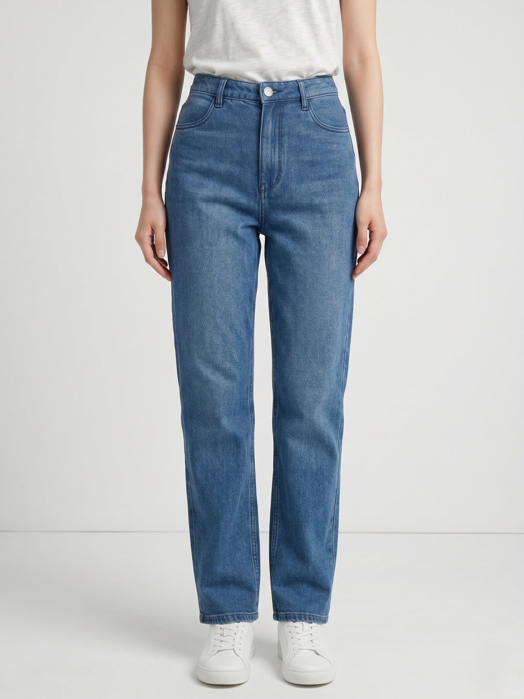 Elle Women Blue Straight Fit High Rise Cotton Jeans