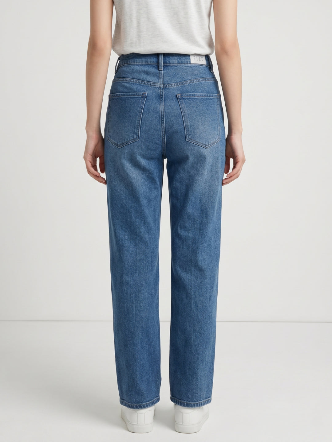 Elle Women Blue Straight Fit High Rise Cotton Jeans