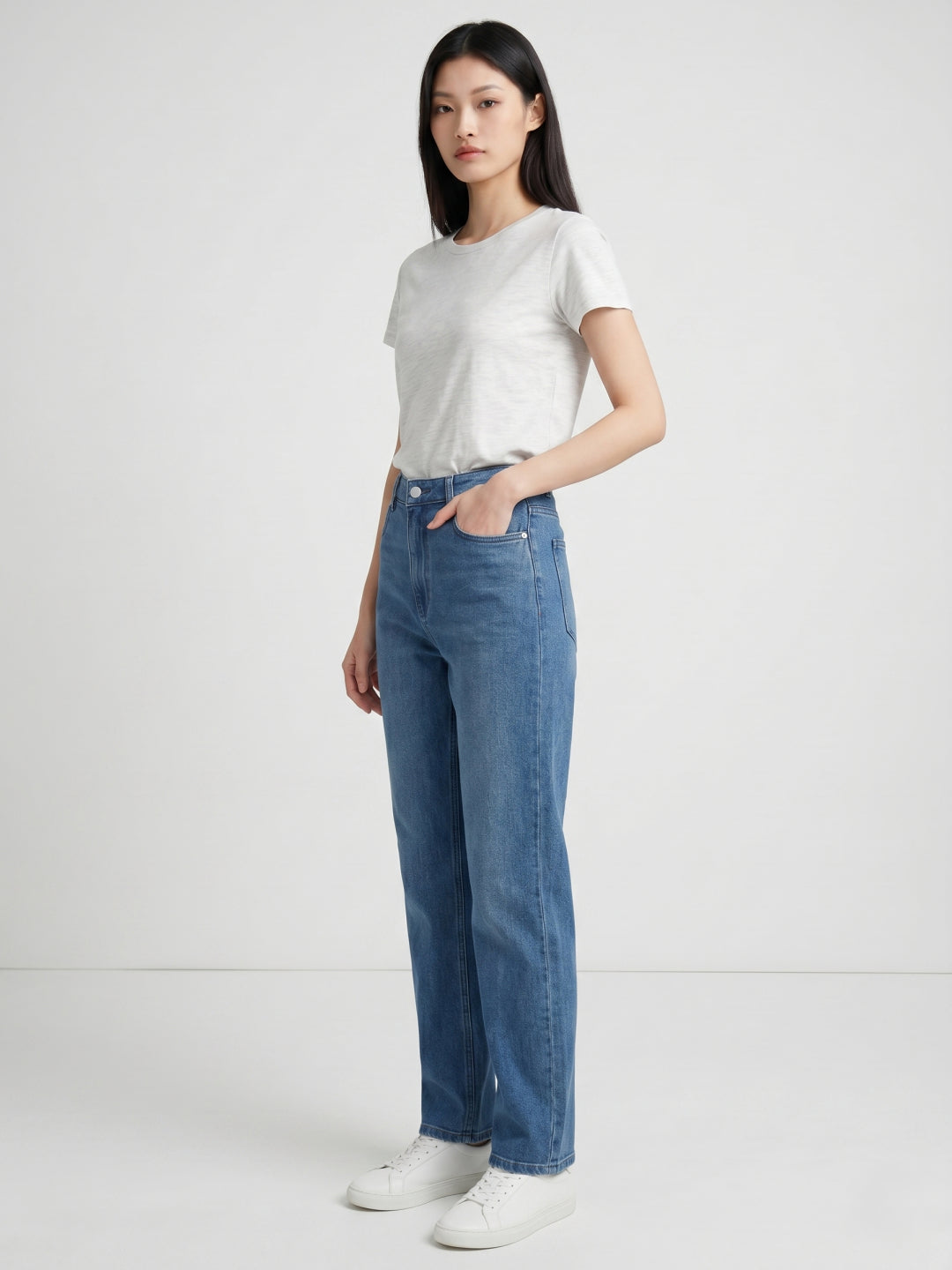 Elle Women Blue Straight Fit High Rise Cotton Jeans