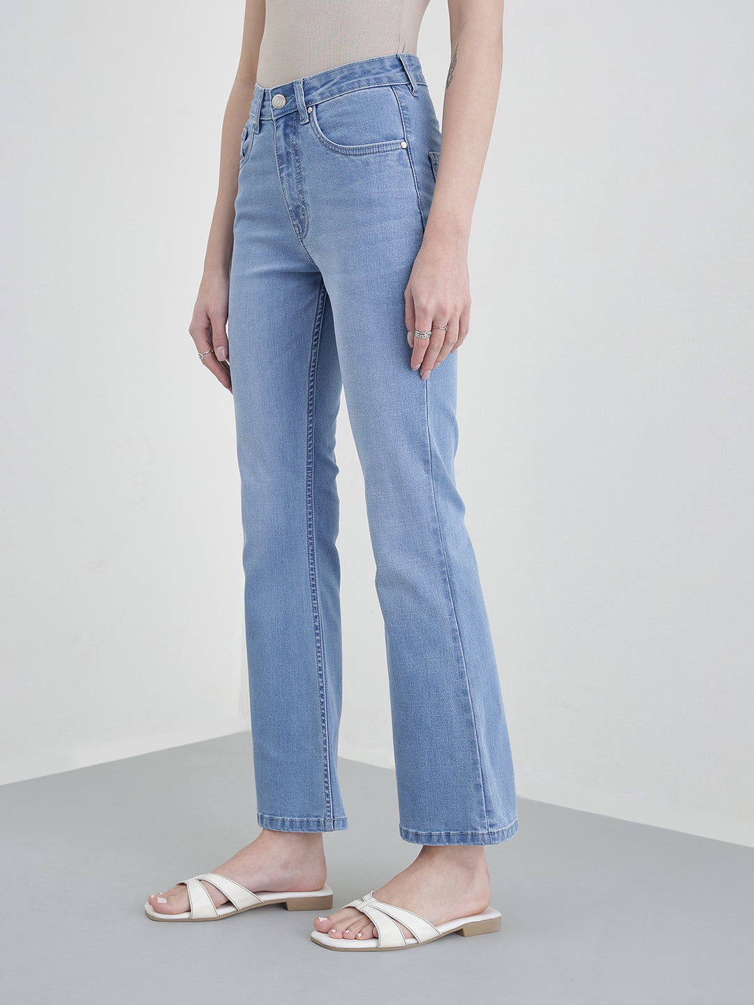 ELLE Women Blue Solid Bootcut Fit Jeans