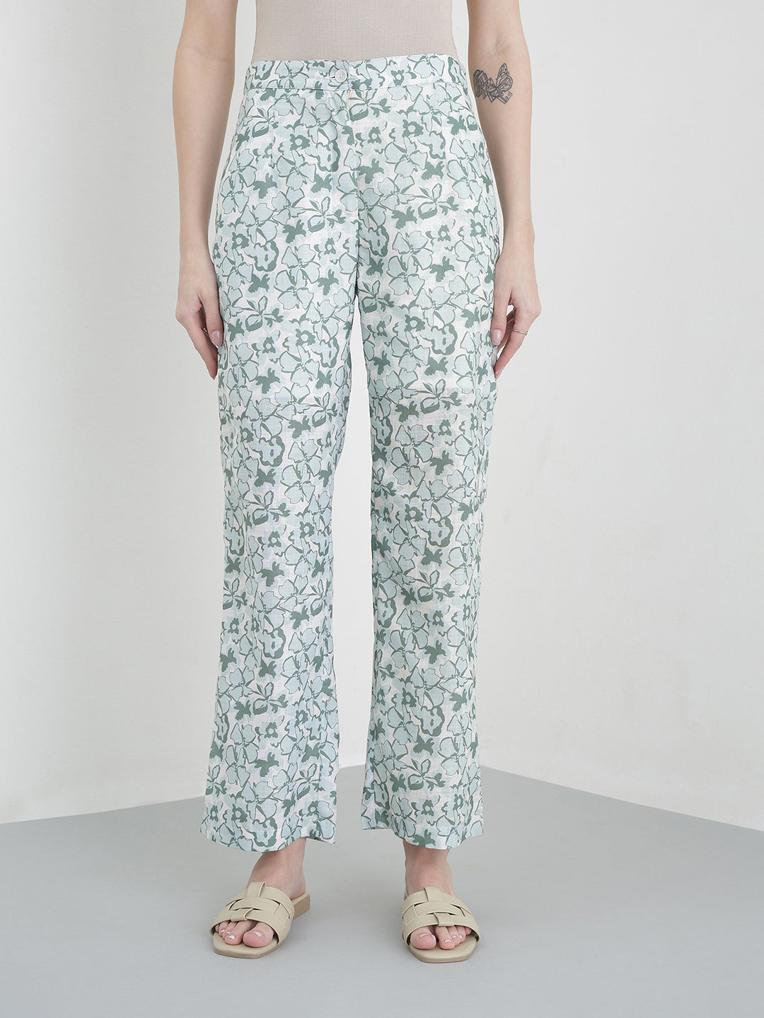 ELLE Women Green Printed Pants