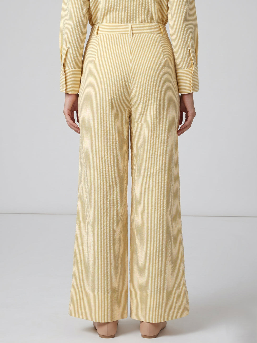 Elle Women Yellow Striped Relaxed Fit High Rise Trousers