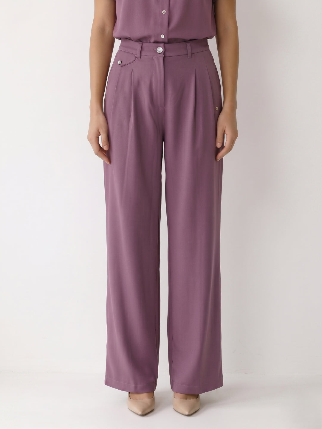 Elle Women Purple Flared Fit High Rise Trousers