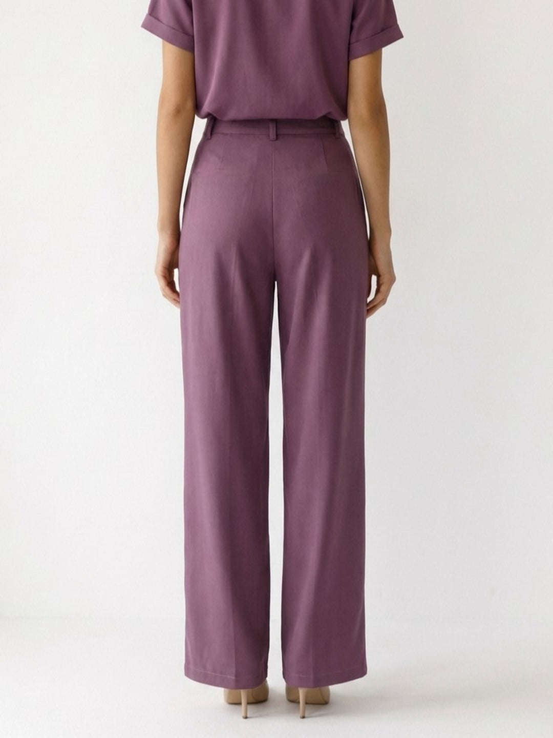 Elle Women Purple Flared Fit High Rise Trousers