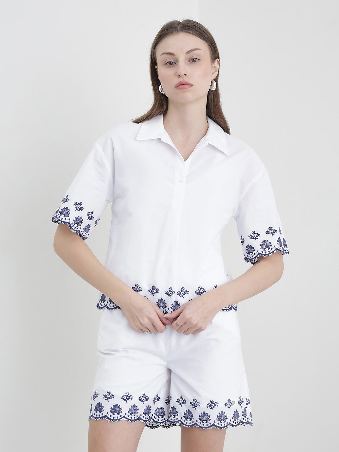 ELLE Women White Floral Shirt