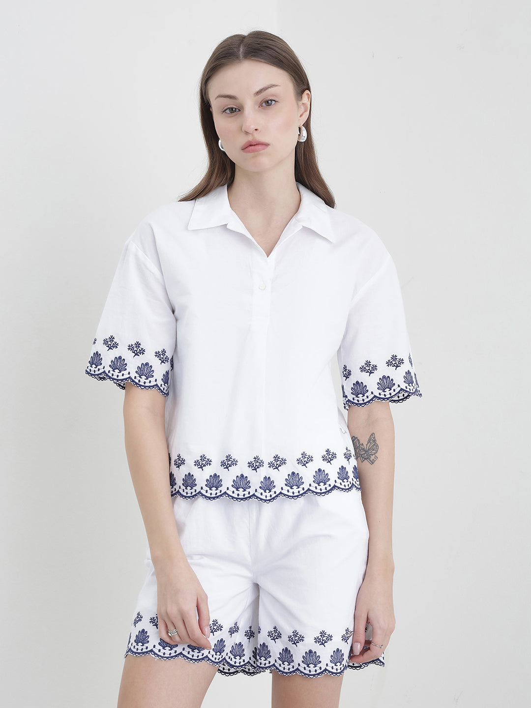 ELLE Women White Floral Shirt