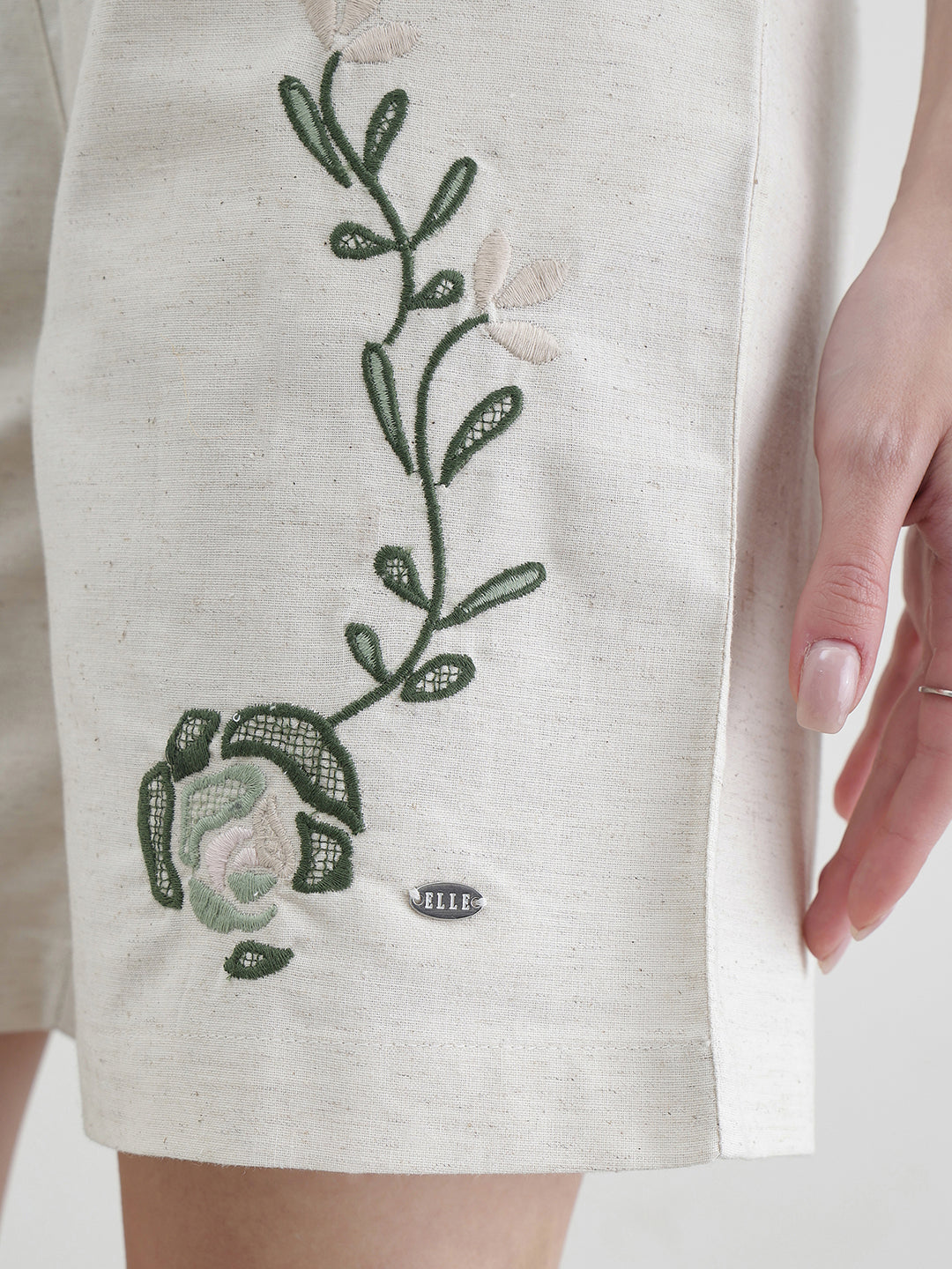 ELLE Women Cream Floral Shorts