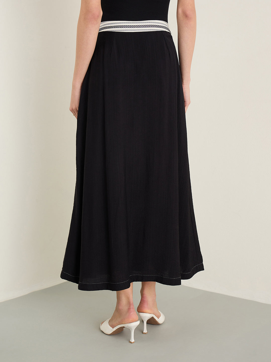 ELLE Women Black Flared Fit Skirt