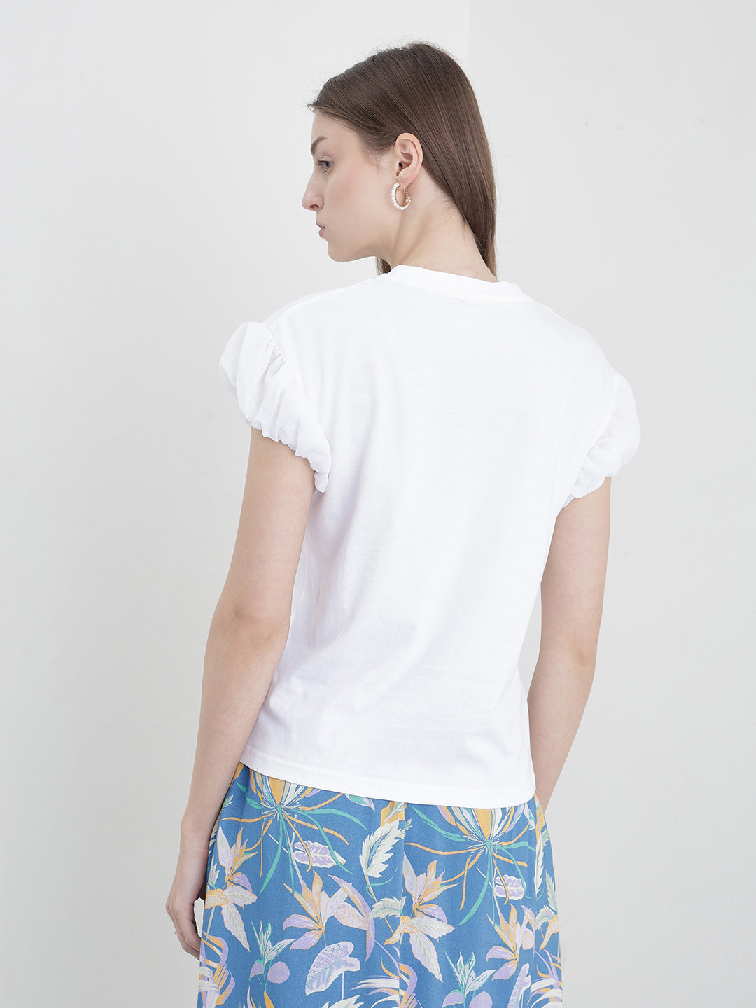 Elle Women White Solid Relaxed Fit Pure Cotton T-Shirt