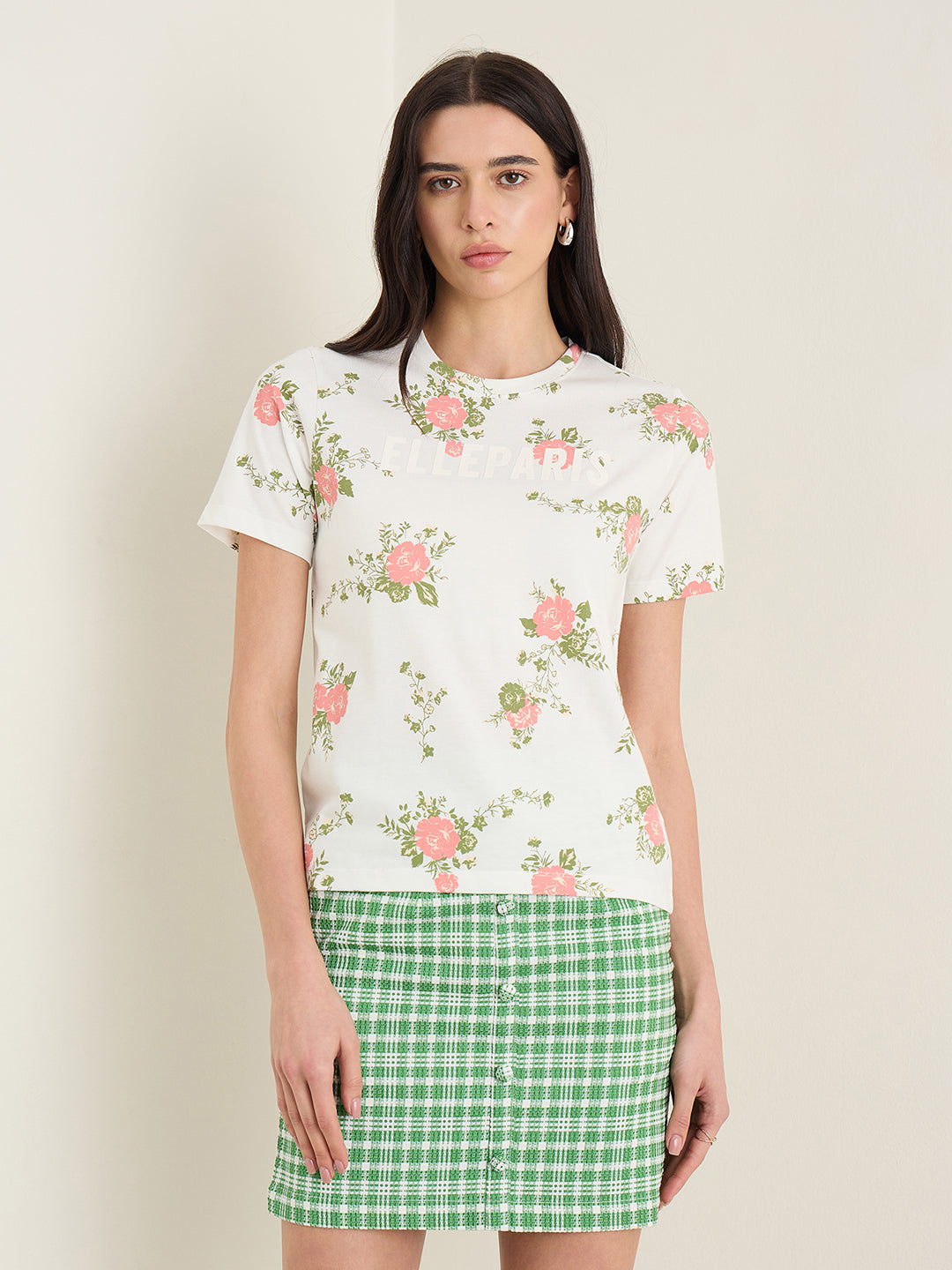 Elle Women Multicolor Printed Relaxed Fit Pure Cotton T-Shirt