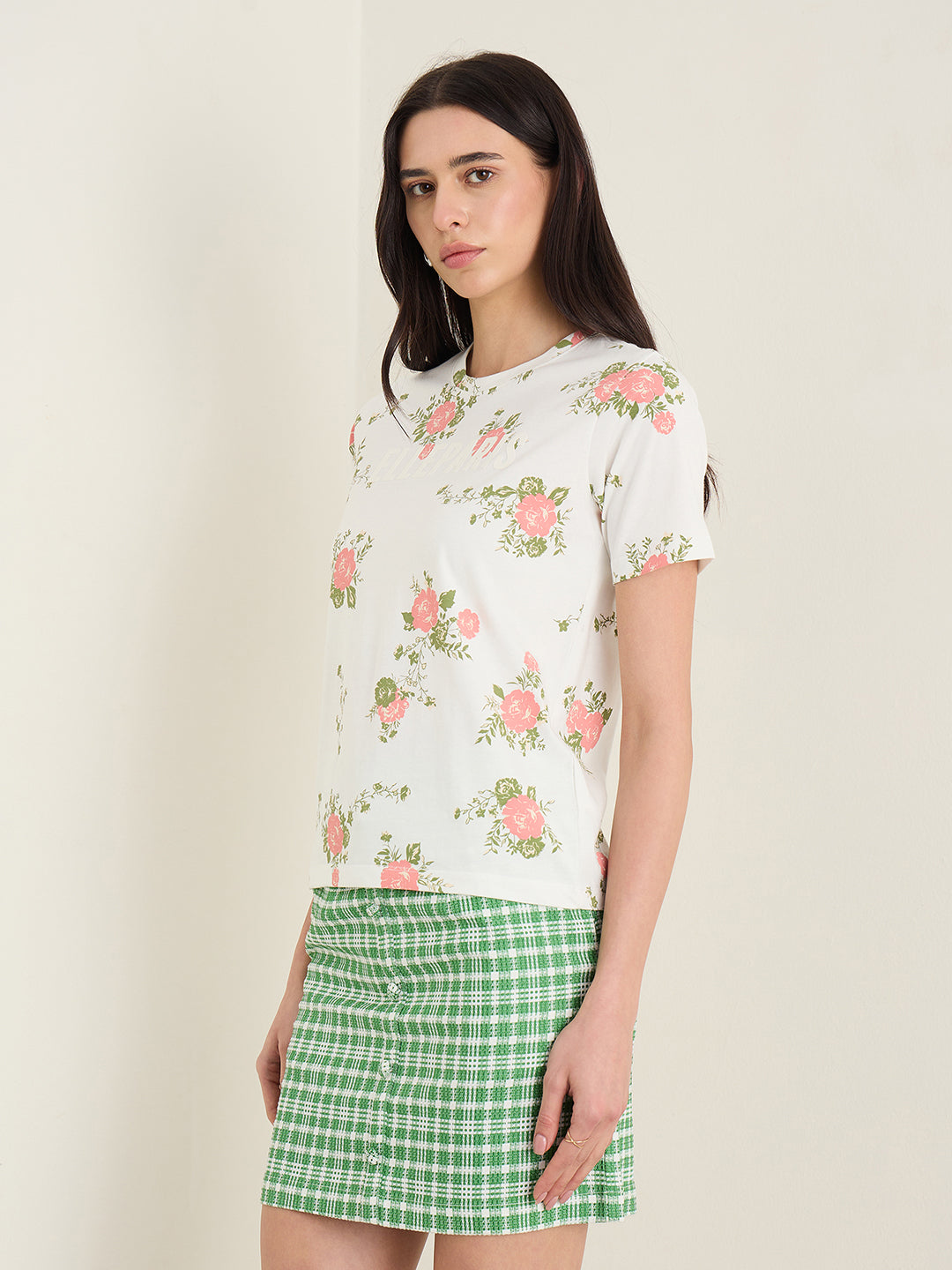 Elle Women Multicolor Printed Relaxed Fit Pure Cotton T-Shirt