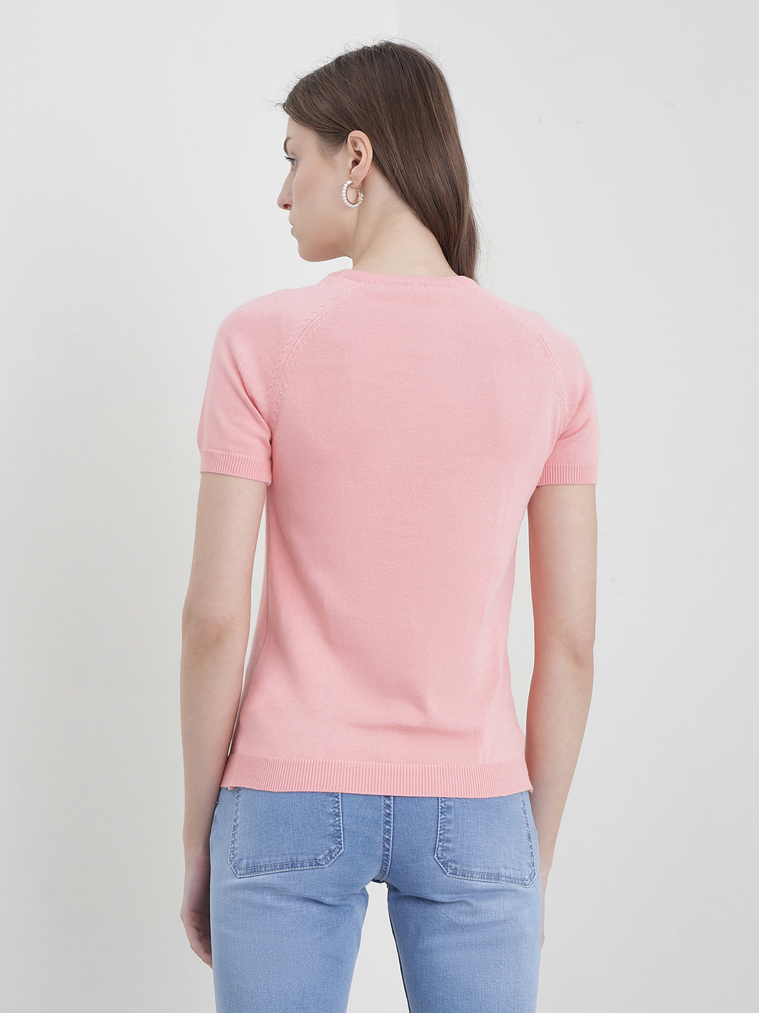 ELLE Women Pink Solid T-Shirt