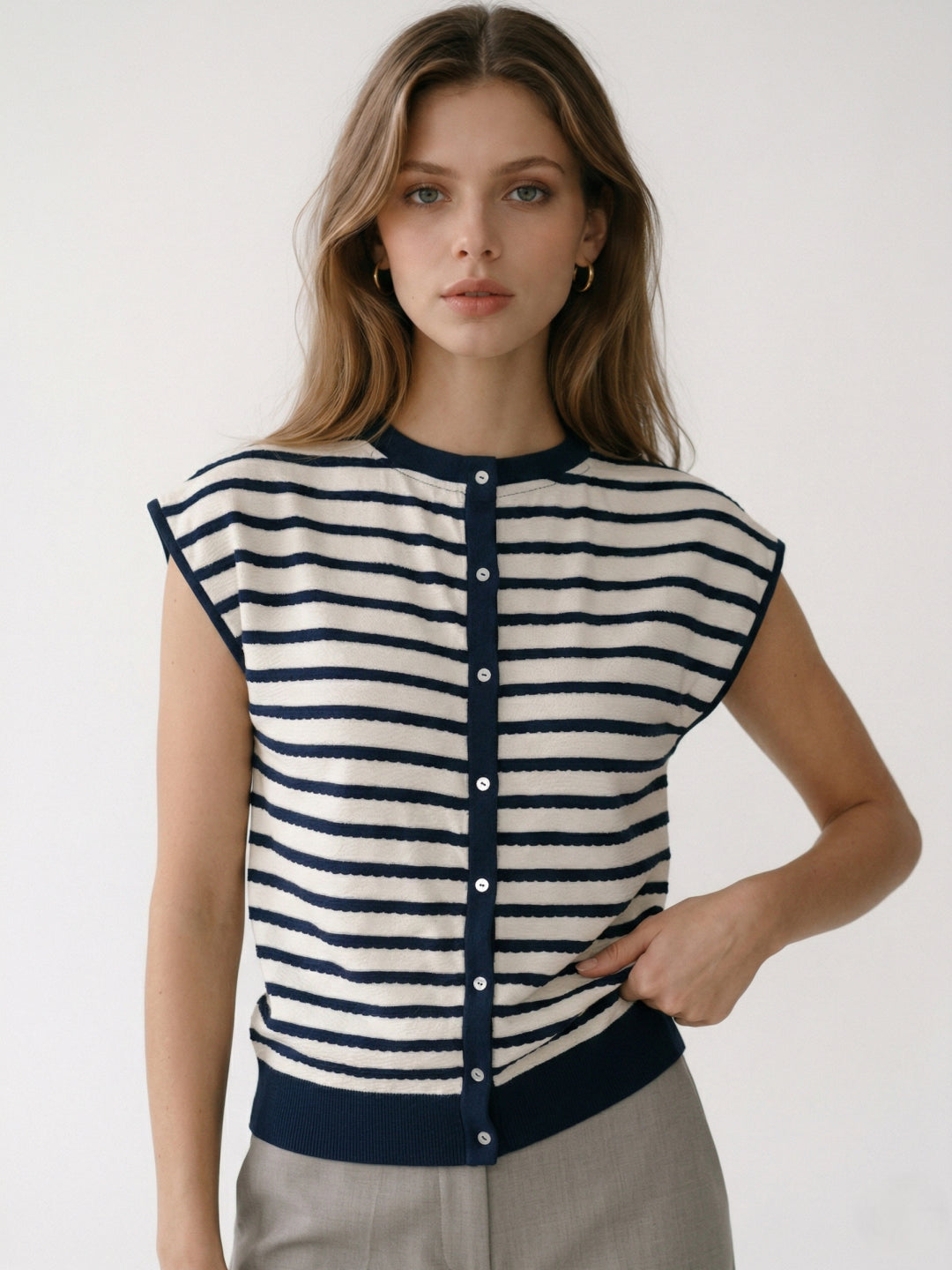 Elle Women White Striped T-Shirt