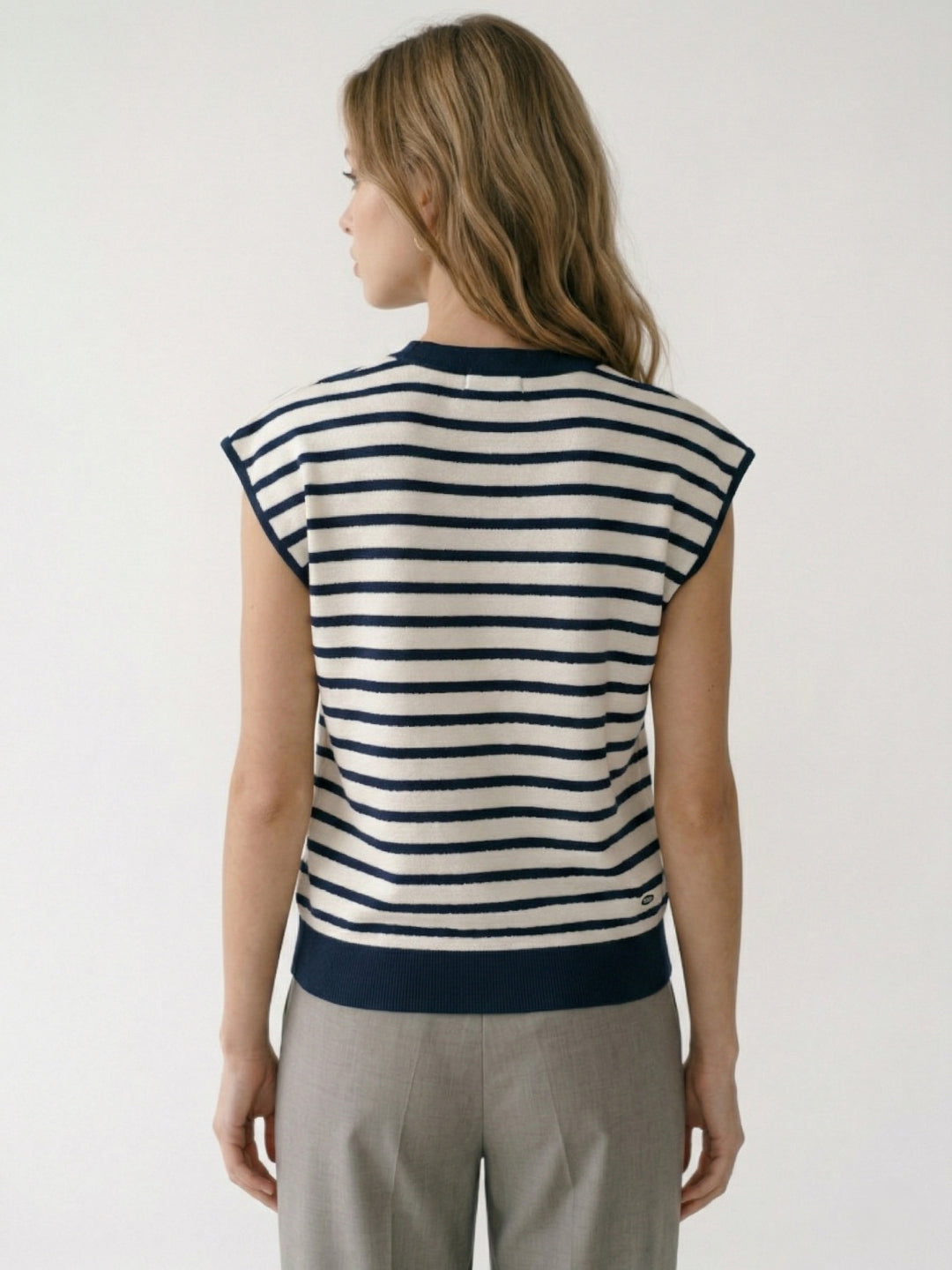 Elle Women White Striped T-Shirt