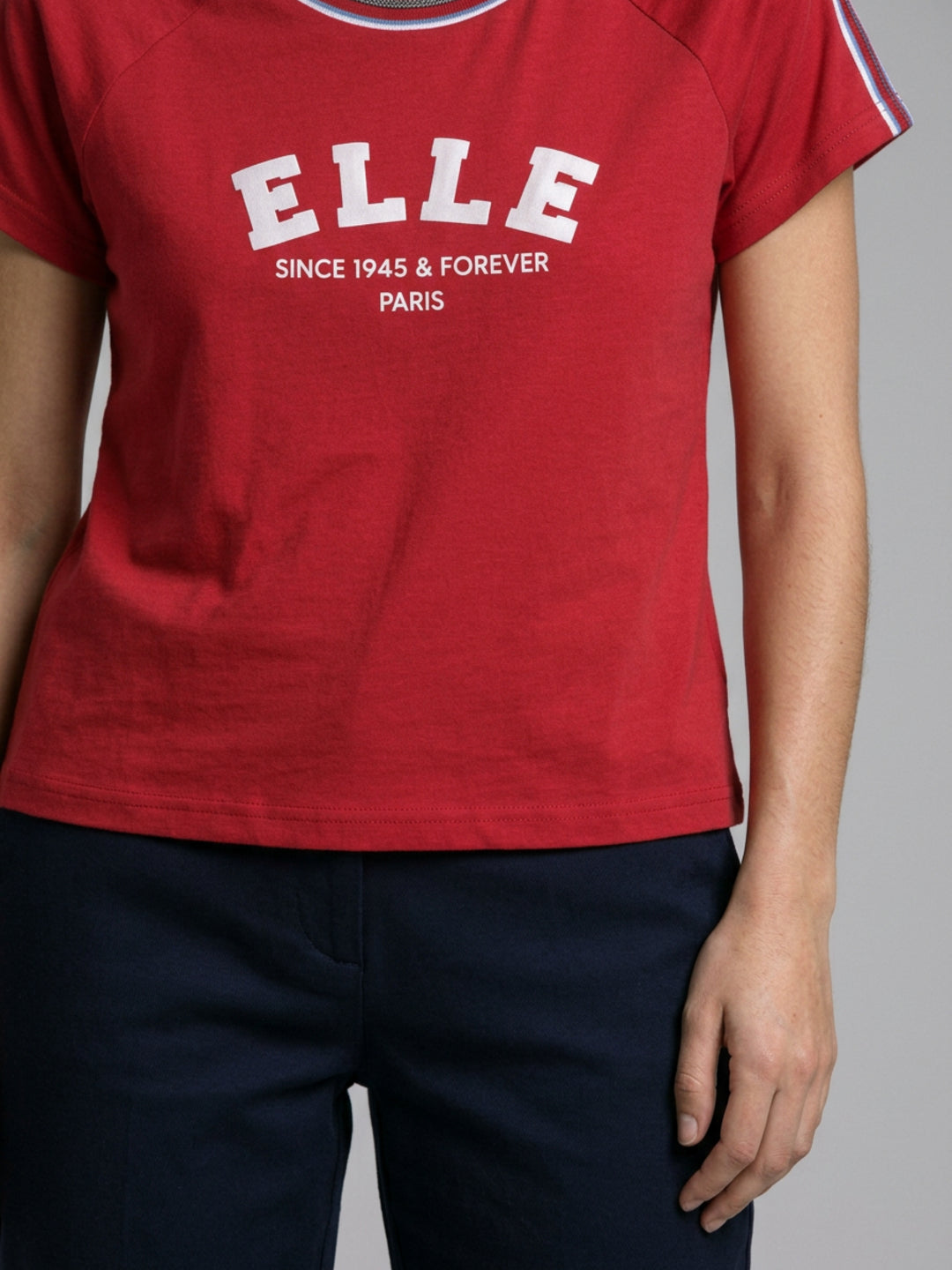 Elle Red Cotton Solid Women Tshirt