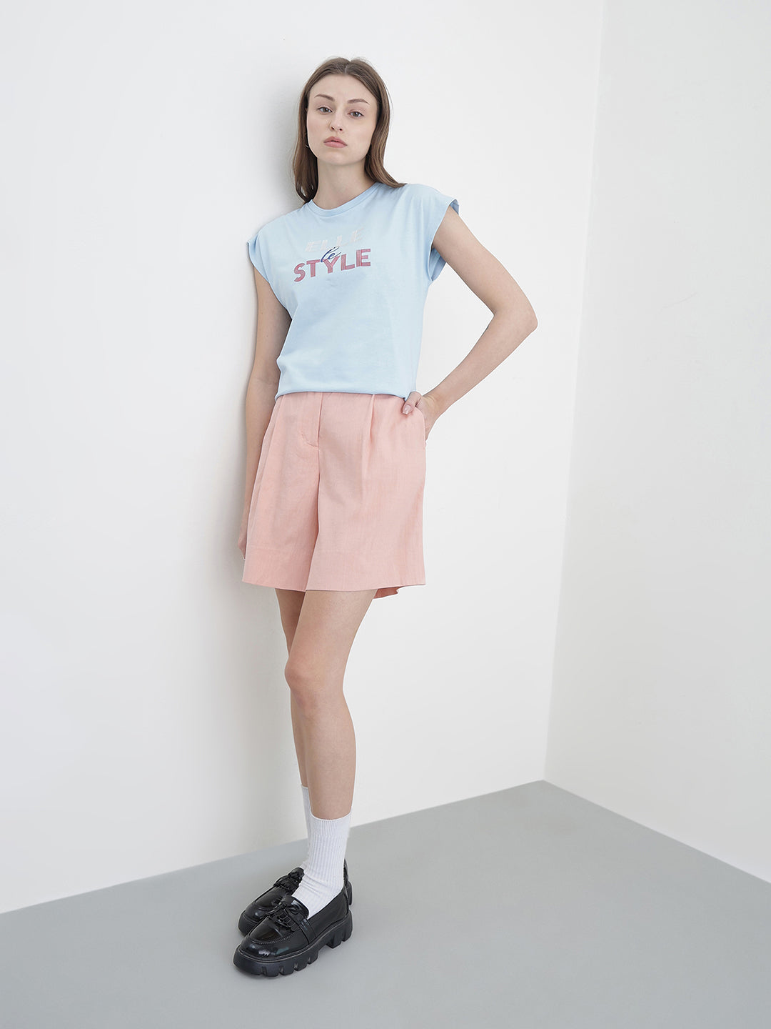 ELLE Women Blue Printed T-Shirt