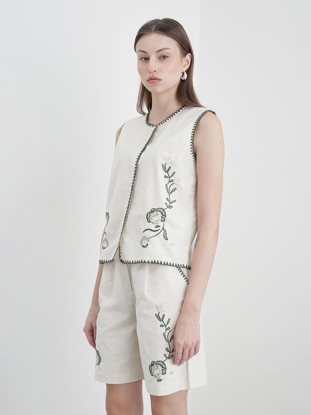 ELLE Women Cream Floral Top