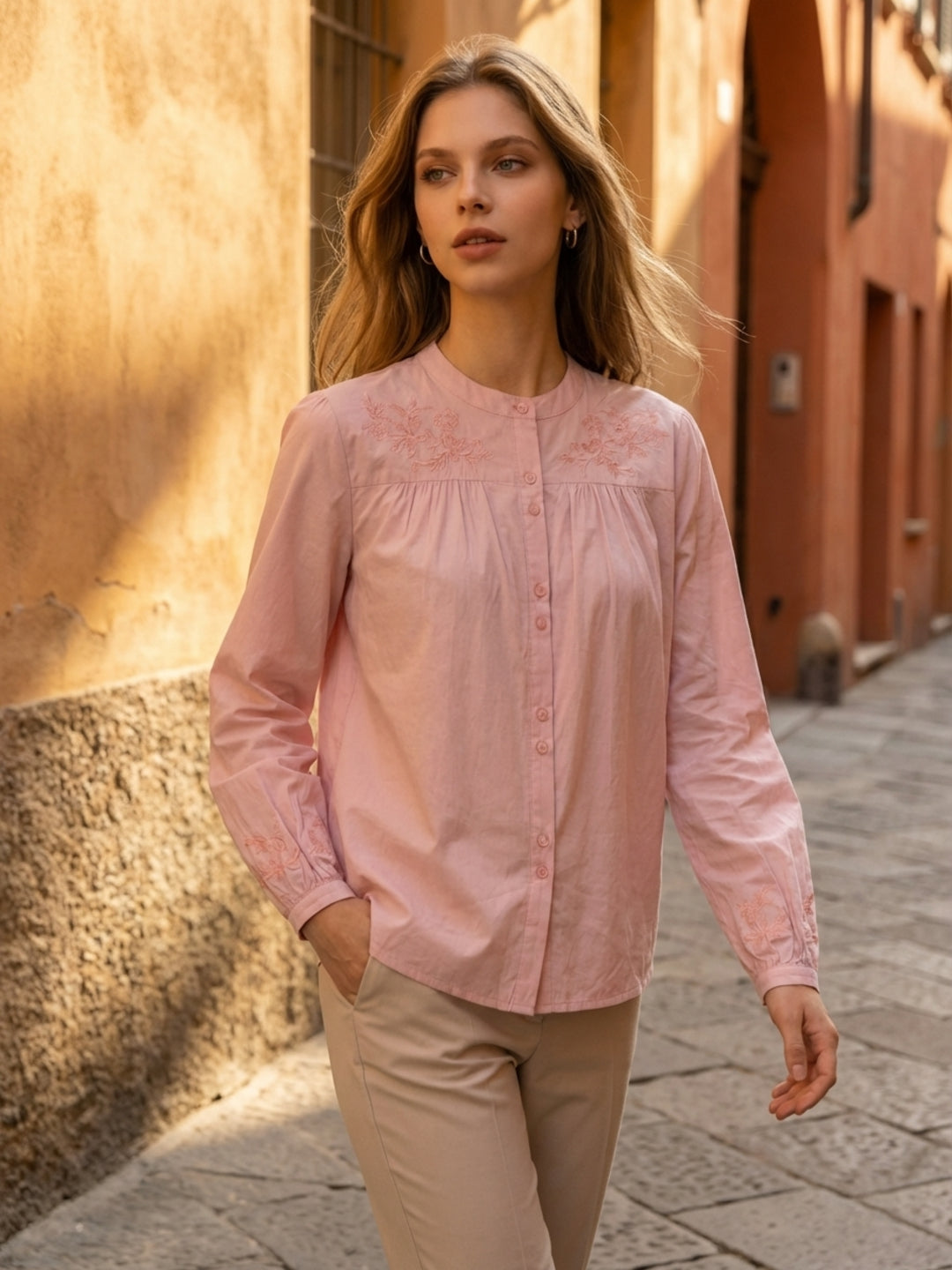 Elle Women Pink Embroidered Cotton Top