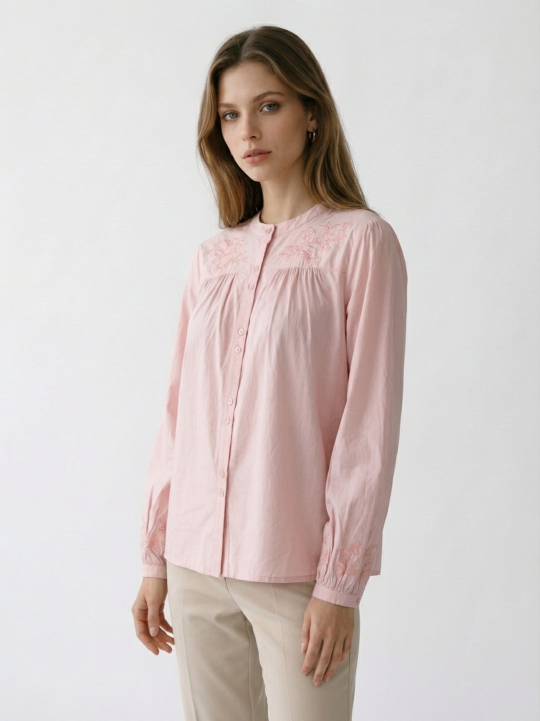 Elle Women Pink Embroidered Cotton Top
