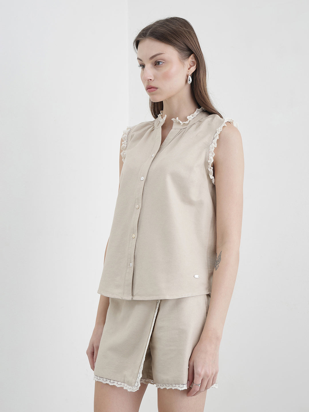 ELLE Women Beige Solid Top