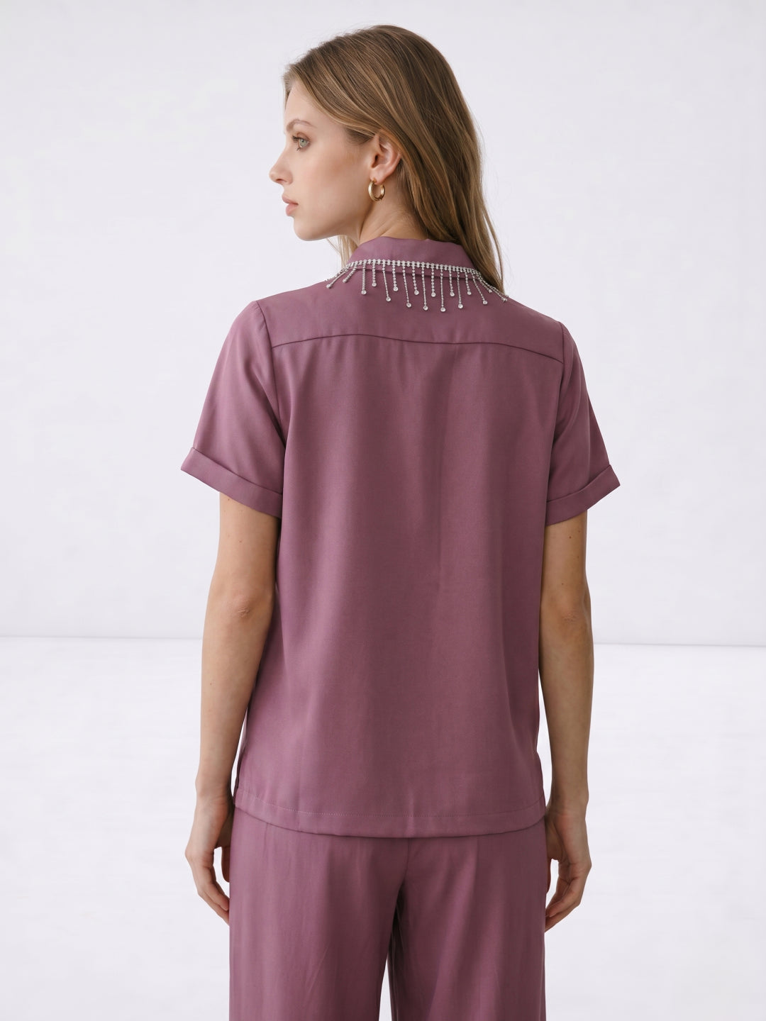 Elle Women Purple Beaded Shirt