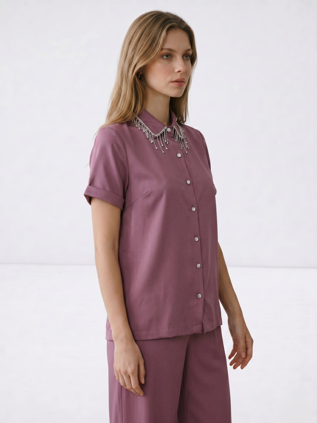 Elle Women Purple Beaded Shirt