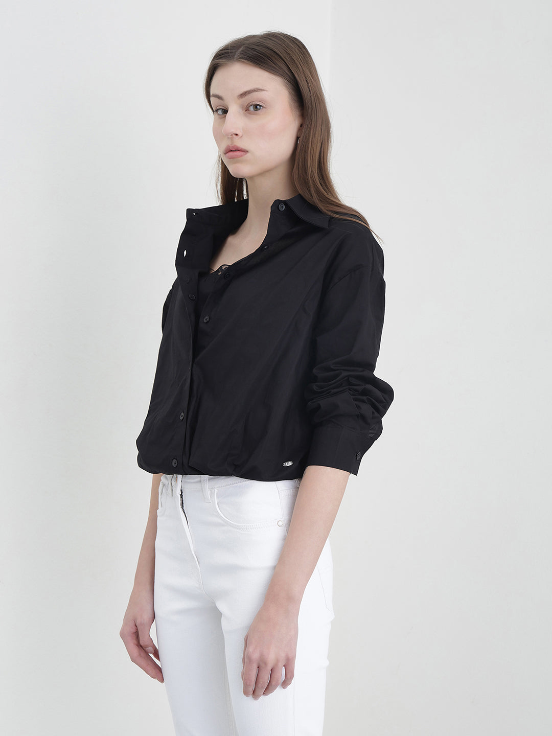 ELLE Women Black Solid Shirt